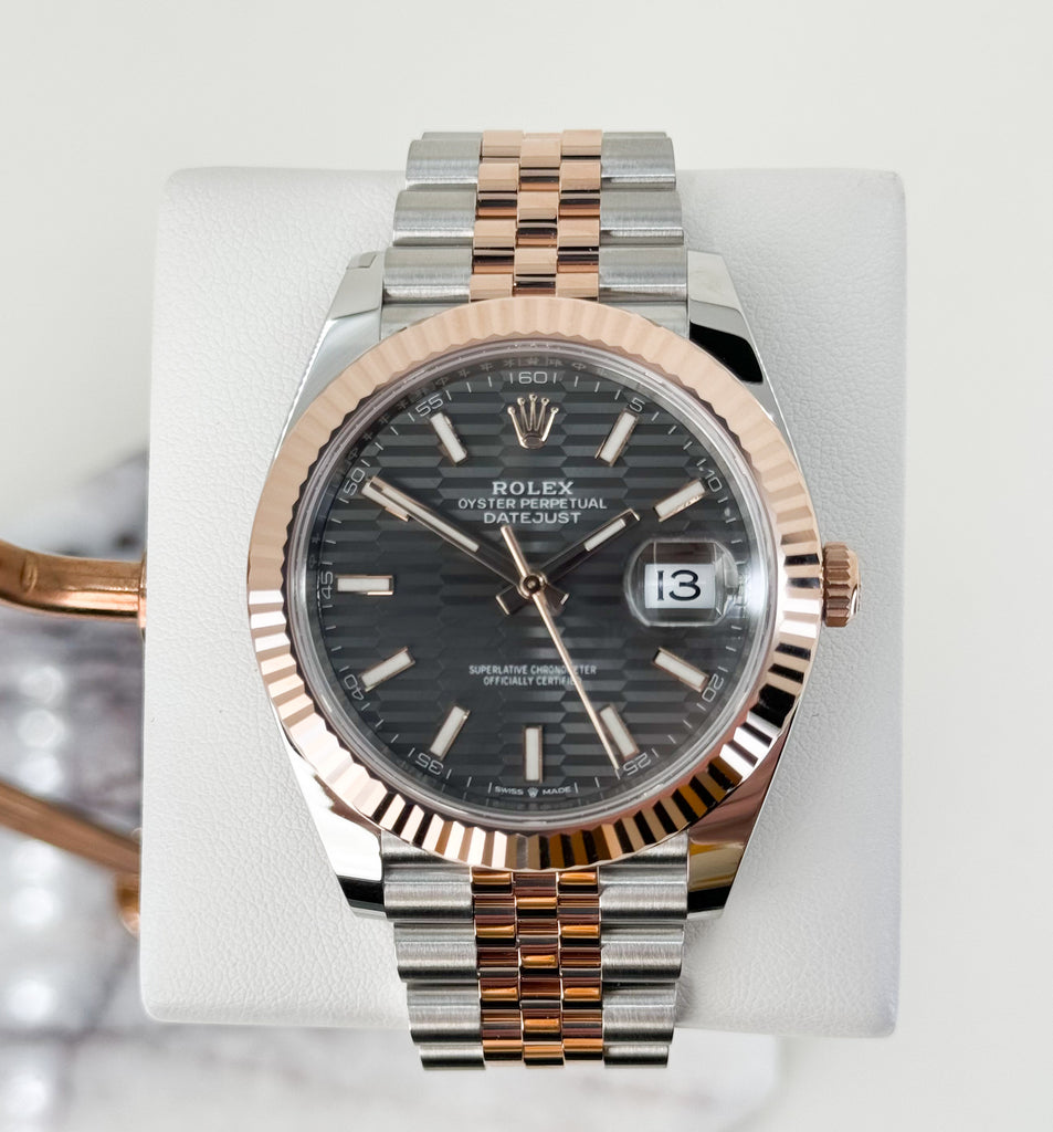 Rolex Datejust 41 Rose Gold/Steel Slate Motif Dial Fluted Bezel Jubilee Bracelet 126331