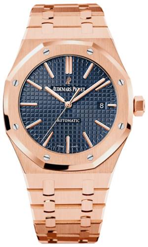 Audemars Piguet Royal Oak Selfwinding Rose Gold 41mm Blue Index Bracelet Watch - 15400OR.OO.1220OR.03
