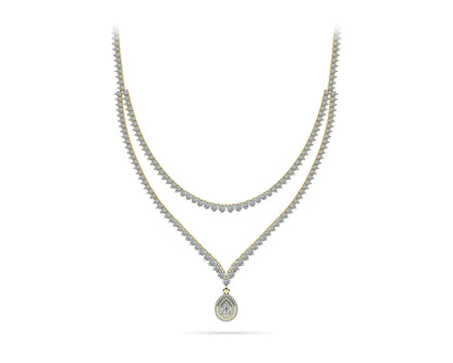 3 Prong Double Strand V Drop Diamond Lab - Grown Diamond Necklace with 14.64 ct.(finished) - Luxury Time NYC