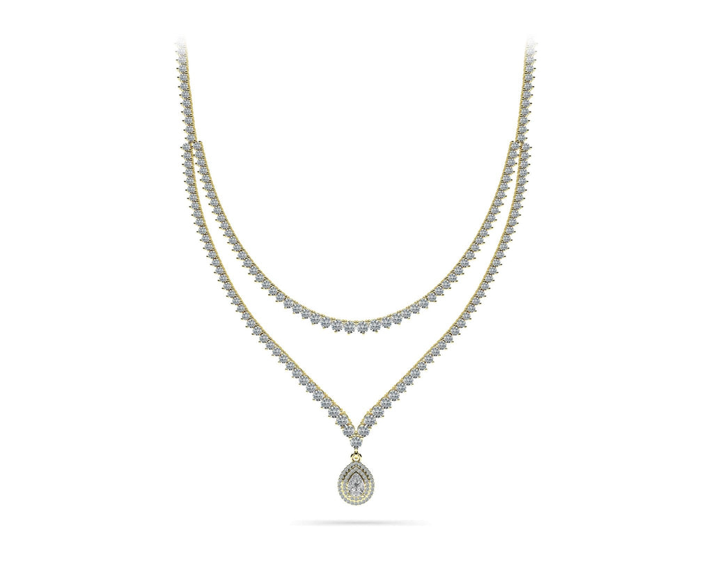 3 Prong Double Strand V Drop Diamond Lab - Grown Diamond Necklace with 14.64 ct.(finished) - Luxury Time NYC