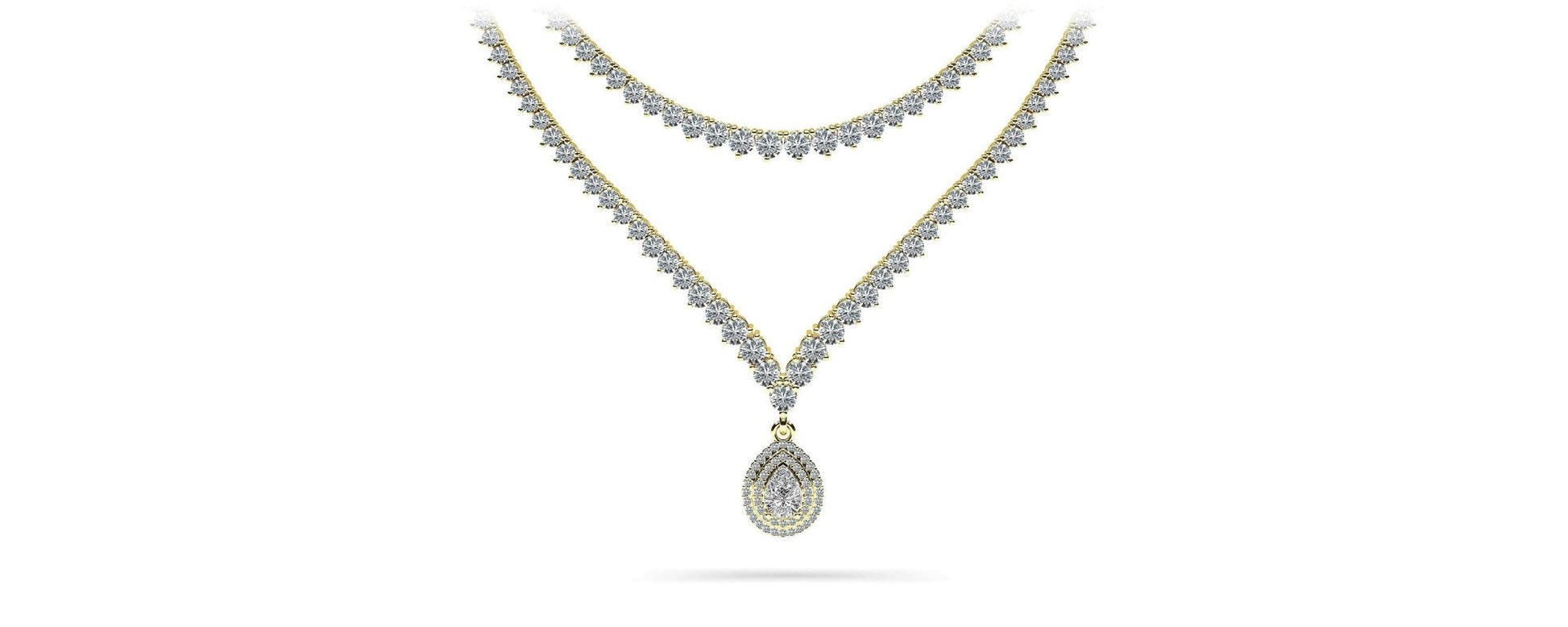 3 Prong Double Strand V Drop Diamond Lab - Grown Diamond Necklace with 14.64 ct.(finished) - Luxury Time NYC