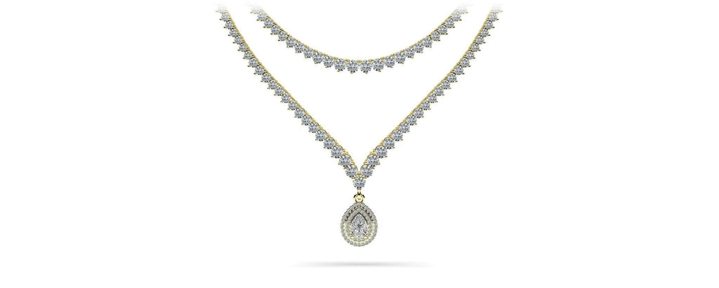 3 Prong Double Strand V Drop Diamond Lab - Grown Diamond Necklace with 14.64 ct.(finished) - Luxury Time NYC