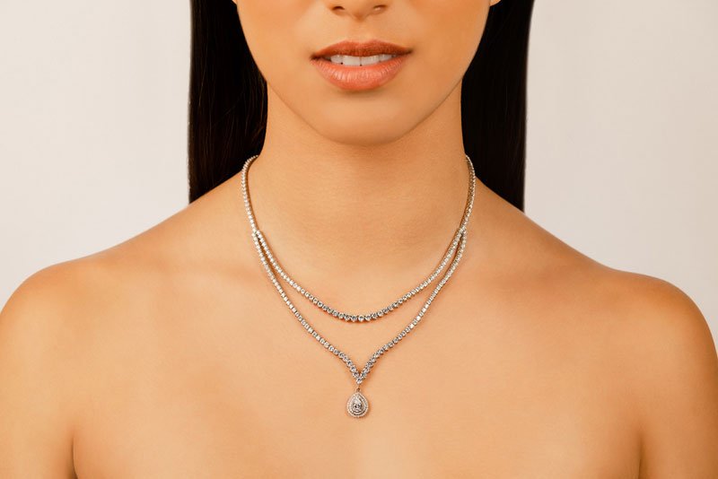 3 Prong Double Strand V Drop Diamond Lab - Grown Diamond Necklace with 14.64 ct.(finished) - Luxury Time NYC