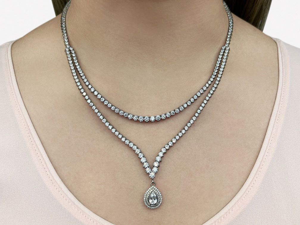 3 Prong Double Strand V Drop Diamond Lab - Grown Diamond Necklace with 14.64 ct.(finished) - Luxury Time NYC