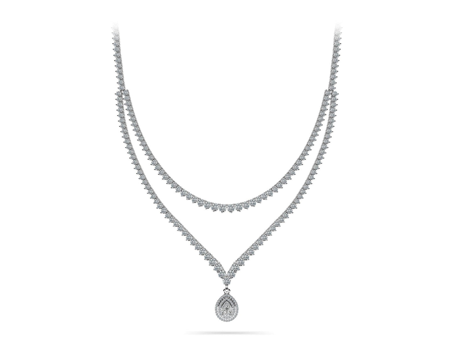 3 Prong Double Strand V Drop Diamond Lab - Grown Diamond Necklace with 14.64 ct.(finished) - Luxury Time NYC