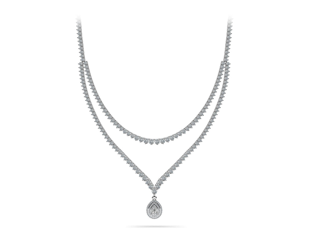 3 Prong Double Strand V Drop Diamond Lab - Grown Diamond Necklace with 14.64 ct.(finished) - Luxury Time NYC