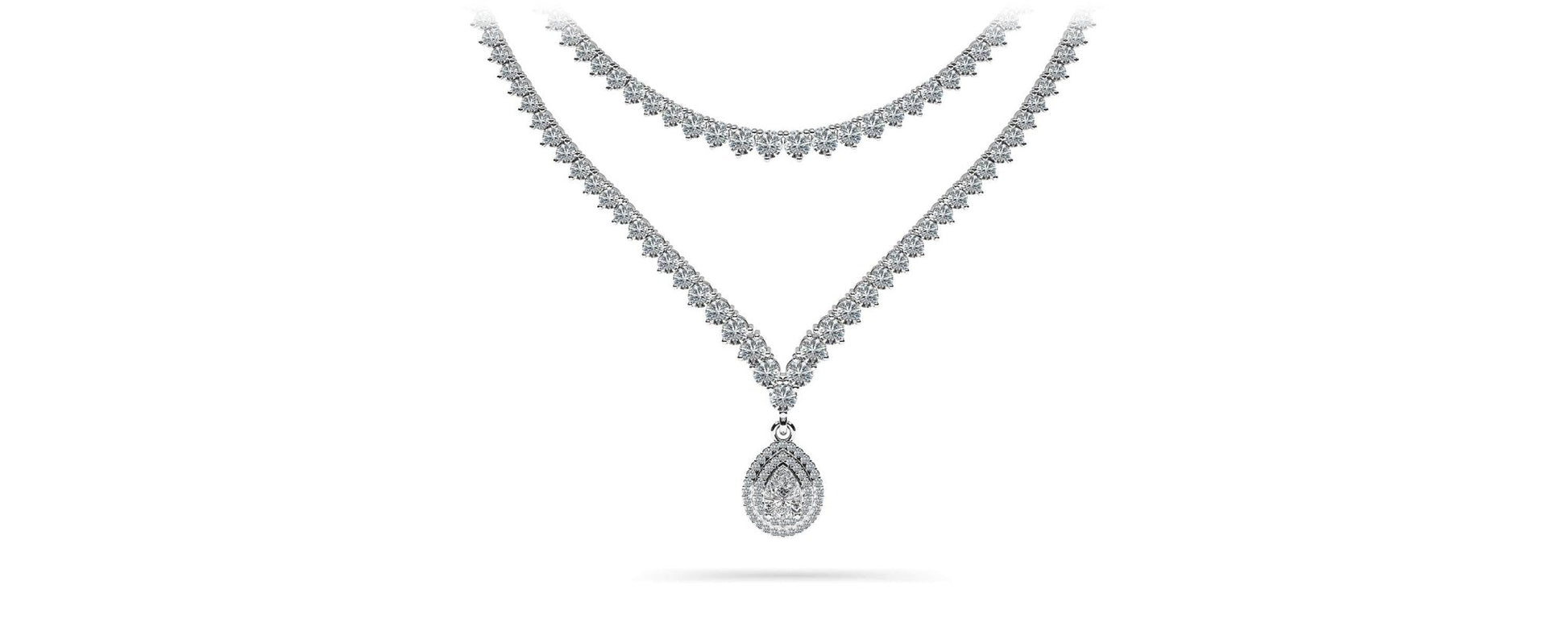 3 Prong Double Strand V Drop Diamond Necklace with 14.64 ct.(finished) - Luxury Time NYC