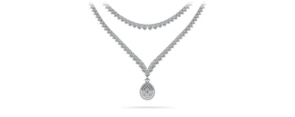 3 Prong Double Strand V Drop Diamond Necklace with 14.64 ct.(finished) - Luxury Time NYC