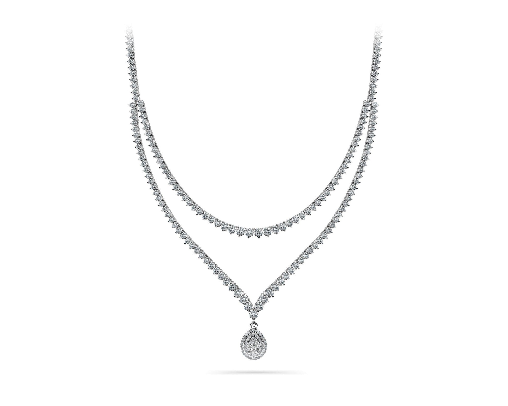 3 Prong Double Strand V Drop Diamond Necklace with 14.64 ct.(finished) - Luxury Time NYC