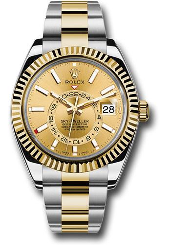 Rolex Sky-Dweller Yellow Gold/Steel Champagne Index Dial Fluted Bezel Oyster Bracelet 326933