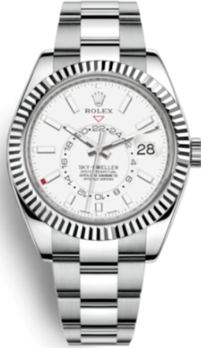 Rolex Sky-Dweller Stainless Steel White Index Dial Fluted White Gold Bezel Oyster Bracelet 326934