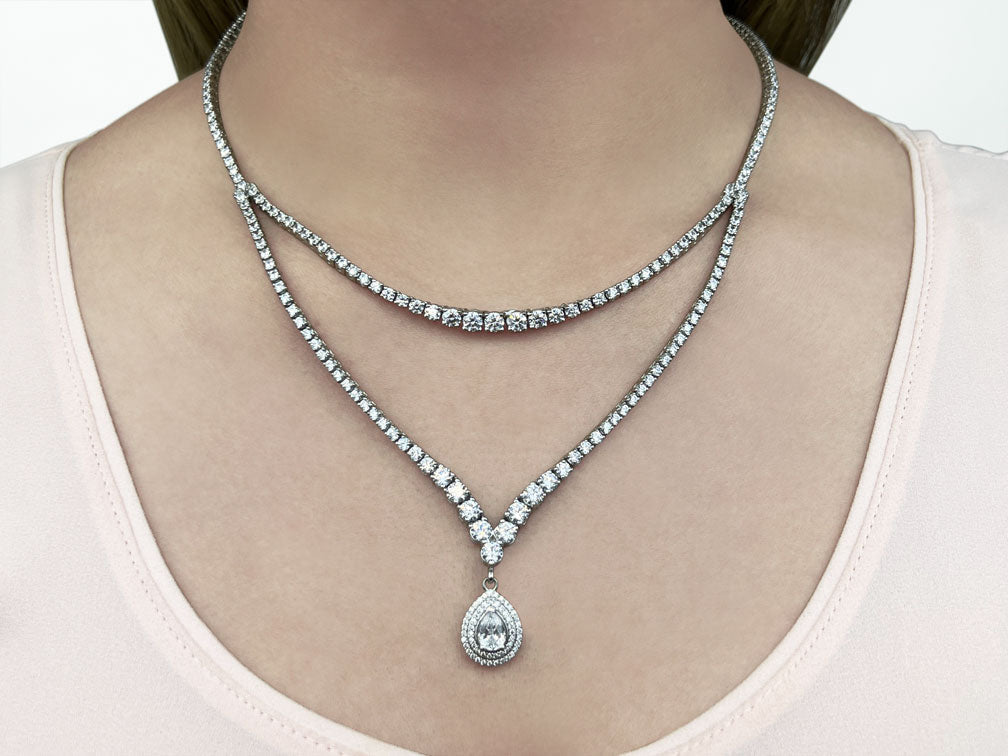 4 Prong Double Strand V Drop Diamond Lab - Grown Diamond Necklace with 13.12 ct.(finished) - Luxury Time NYC