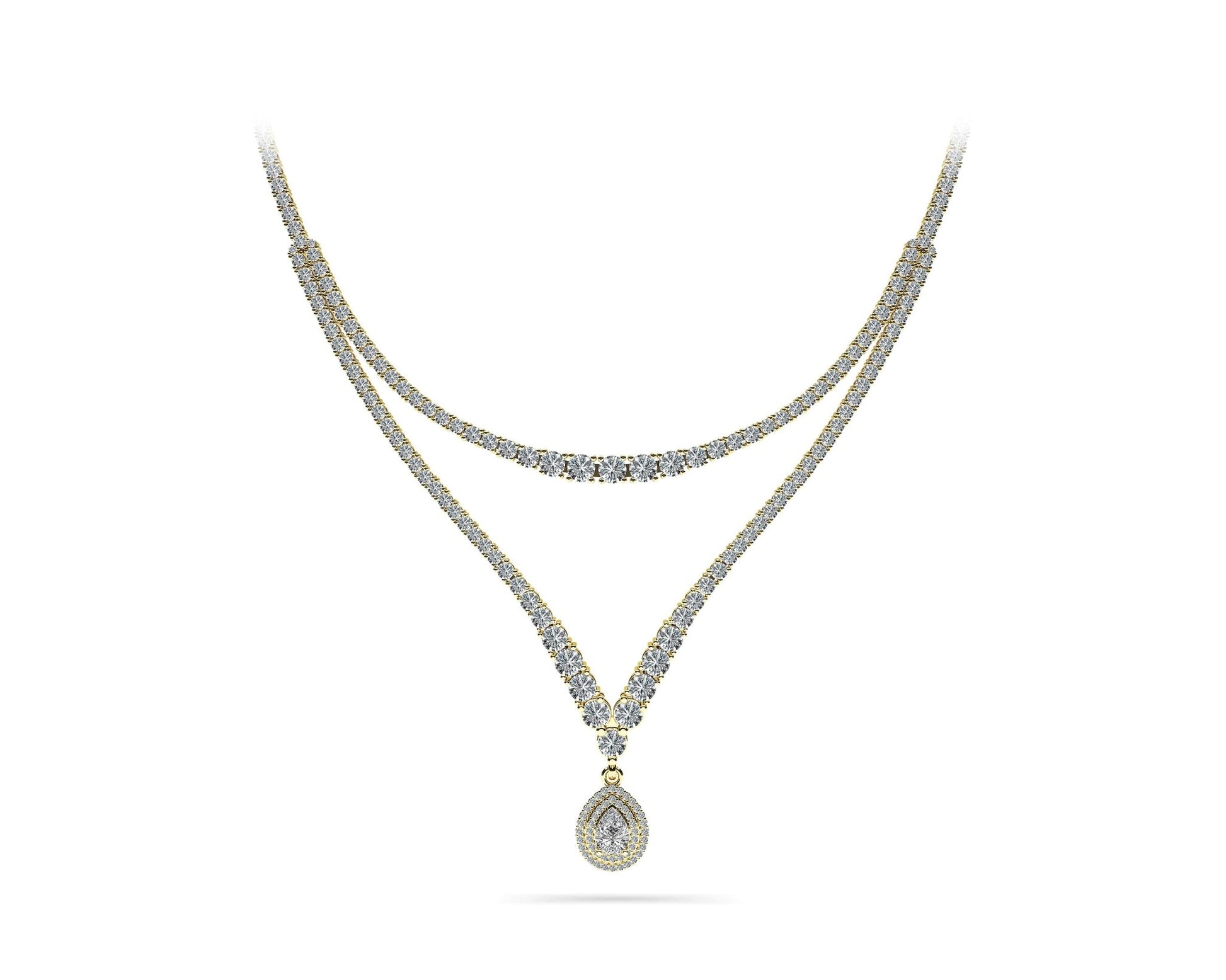 4 Prong Double Strand V Drop Diamond Lab - Grown Diamond Necklace with 13.12 ct.(finished) - Luxury Time NYC