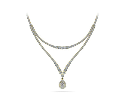 4 Prong Double Strand V Drop Diamond Lab - Grown Diamond Necklace with 13.12 ct.(finished) - Luxury Time NYC