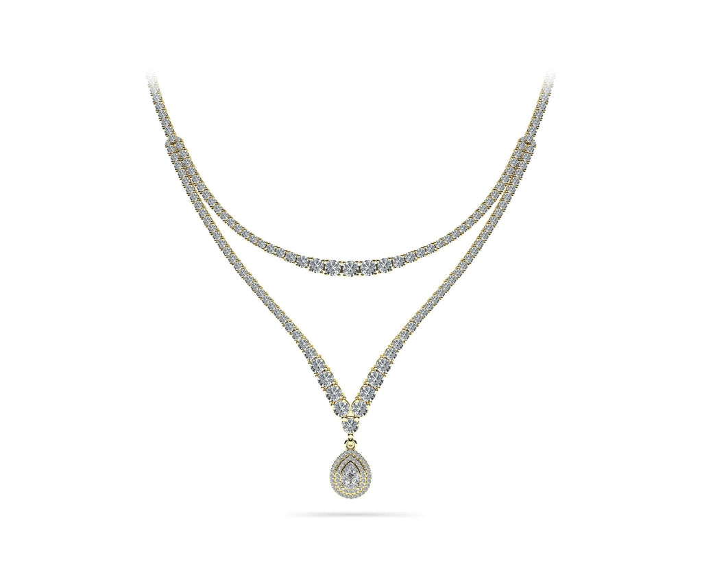 4 Prong Double Strand V Drop Diamond Lab - Grown Diamond Necklace with 13.12 ct.(finished) - Luxury Time NYC