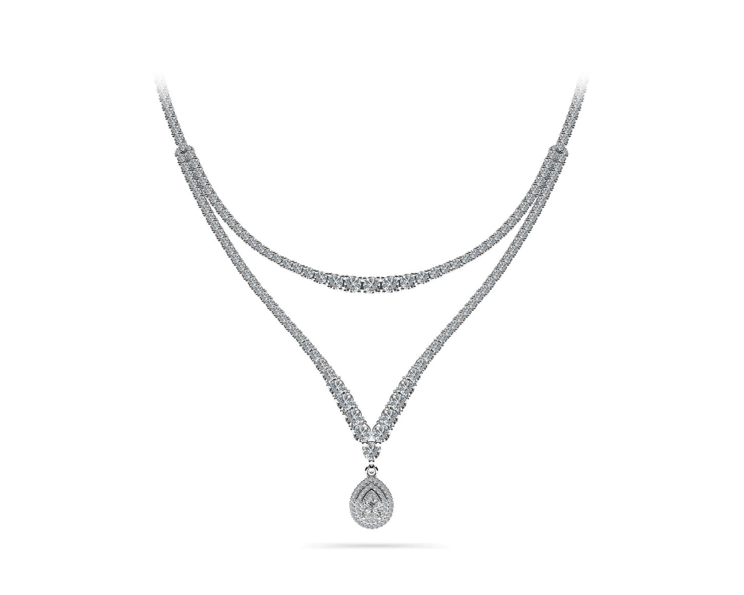 4 Prong Double Strand V Drop Diamond Lab - Grown Diamond Necklace with 13.12 ct.(finished) - Luxury Time NYC