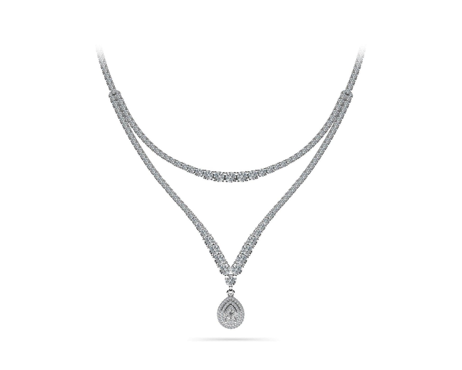 4 Prong Double Strand V Drop Diamond Lab - Grown Diamond Necklace with 13.12 ct.(finished) - Luxury Time NYC