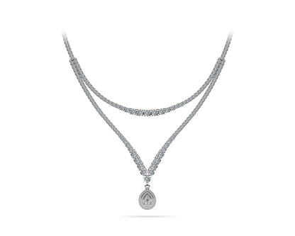 4 Prong Double Strand V Drop Diamond Lab - Grown Diamond Necklace with 13.12 ct.(finished) - Luxury Time NYC