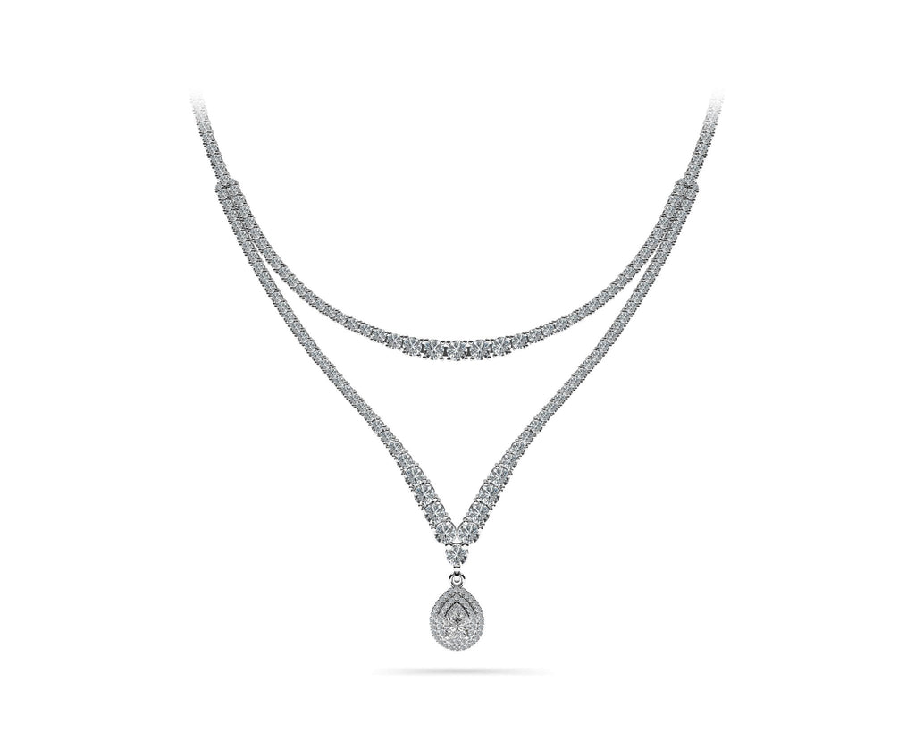 4 Prong Double Strand V Drop Diamond Lab - Grown Diamond Necklace with 13.12 ct.(finished) - Luxury Time NYC