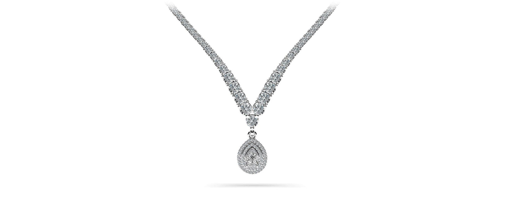 4 Prong Double Strand V Drop Diamond Lab - Grown Diamond Necklace with 13.12 ct.(finished) - Luxury Time NYC