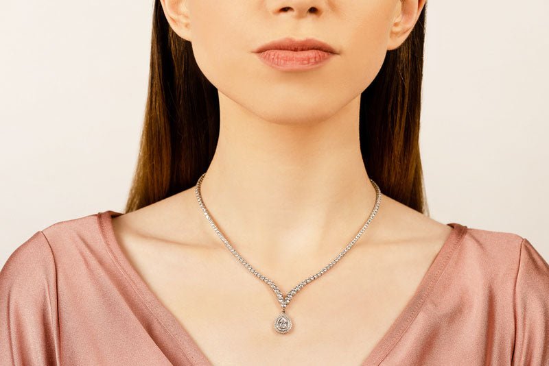 4 Prong Graduated V Diamond Lab - Grown Diamond Necklace with 9.08 ct.(finished) - Luxury Time NYC