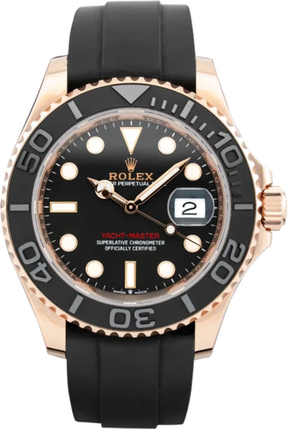 Rolex Yacht-Master 40 Rose Gold Everose 18k Black Dial Ceramic Bezel Oysterflex Rubber Bracelet 116655