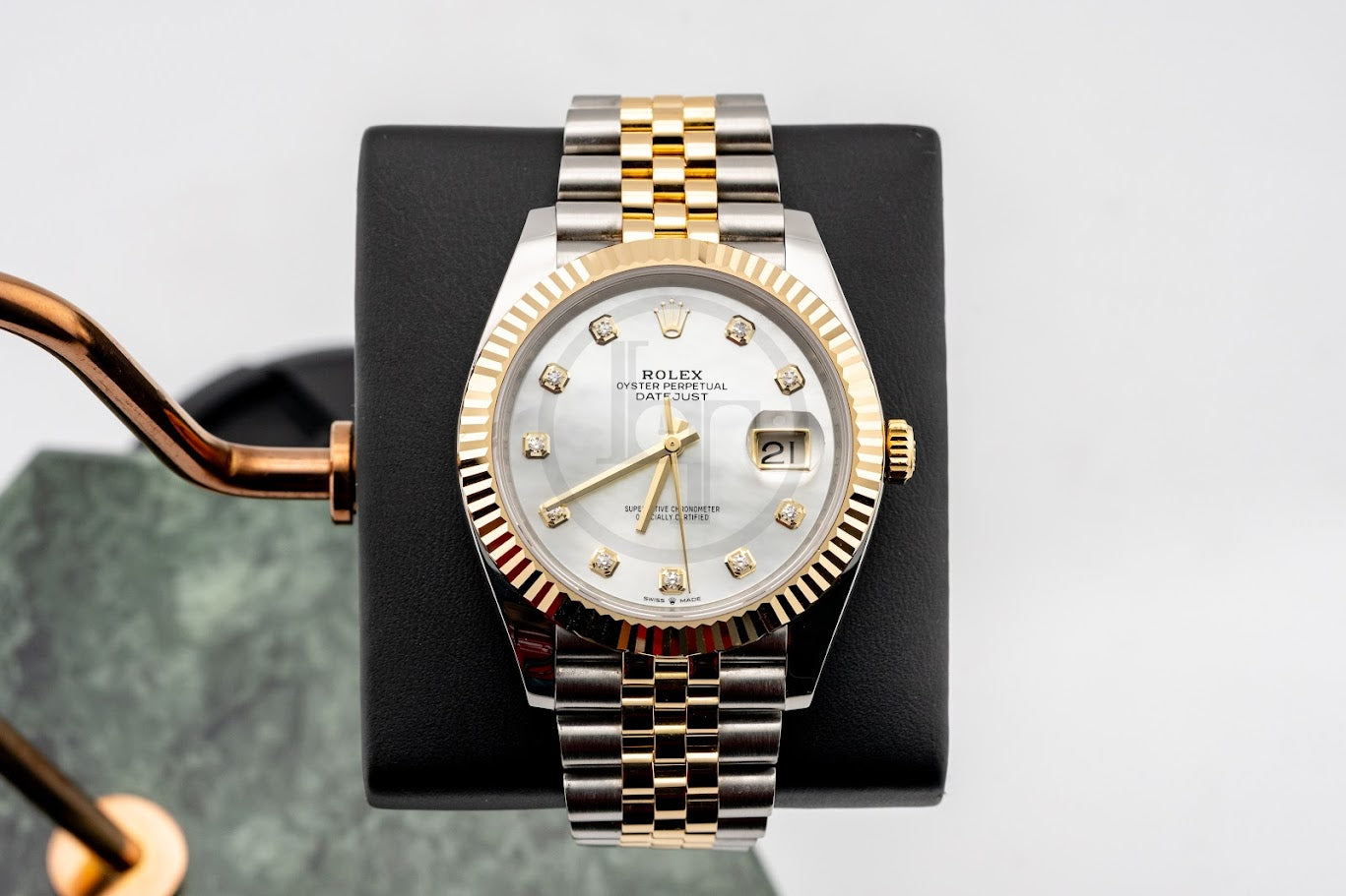 Rolex Steel and Yellow Gold Rolesor Datejust 41 Watch - Fluted Bezel - White Mother-Of-Pearl Diamond Dial - Jubilee Bracelet - 126333 mdj