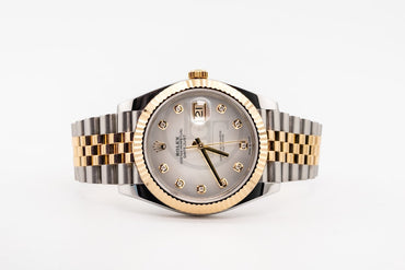 Rolex Steel and Yellow Gold Rolesor Datejust 41 Watch - Fluted Bezel - White Mother-Of-Pearl Diamond Dial - Jubilee Bracelet - 126333 mdj