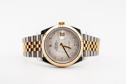 Rolex Steel and Yellow Gold Rolesor Datejust 41 Watch - Fluted Bezel - White Mother-Of-Pearl Diamond Dial - Jubilee Bracelet - 126333 mdj