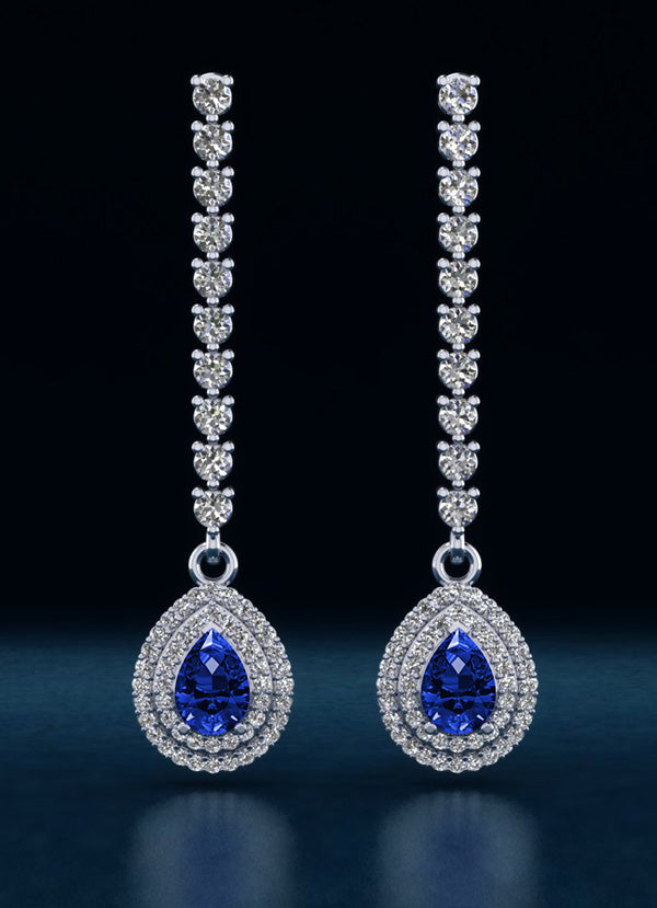 Radiant Beauty Diamond And Gem Pear Drop Diamond Earrings with 3.08 ct.(finished) 7x5mm, 1mm, 2.3mm