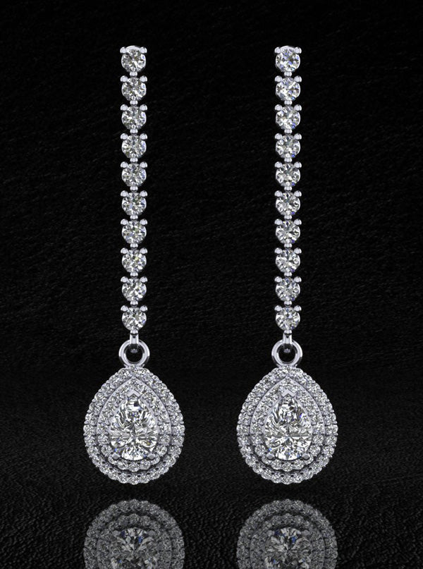 Forever Sparkling Diamond Pear Drop Diamond Earrings with 2.48 ct.(finished) 7x5mm, 1mm, 2.3mm