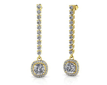 Load image into Gallery viewer, Modern Elegance Cushion Cut Diamond Drop Diamond Earrings with 4.25 ct.(finished) 1.1mm, 2.3mm, 6.5mm