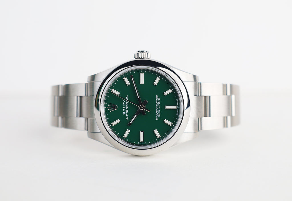Rolex Oyster Perpetual 31 Watch - Domed Bezel - Green Index Dial - Oyster Bracelet - 2020 Release - 277200 greio