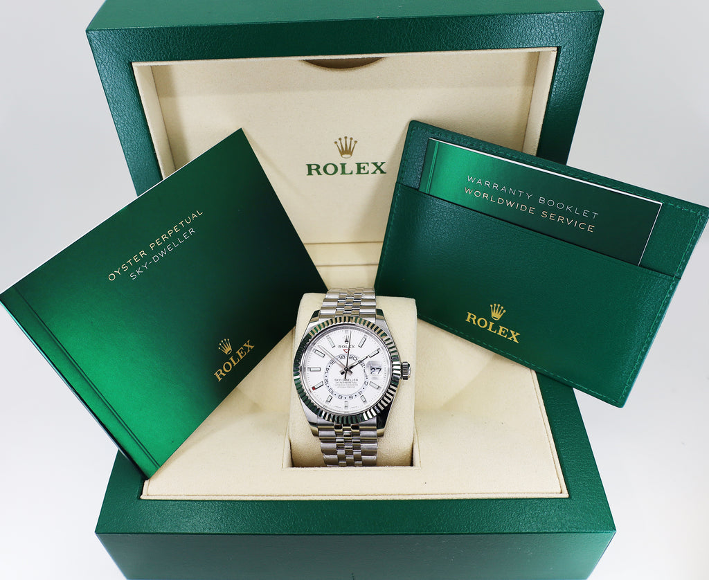 Rolex Oyster Perpetual White Rolesor Sky-Dweller Watch - White Index Dial - Jubilee Bracelet - 326934 wij