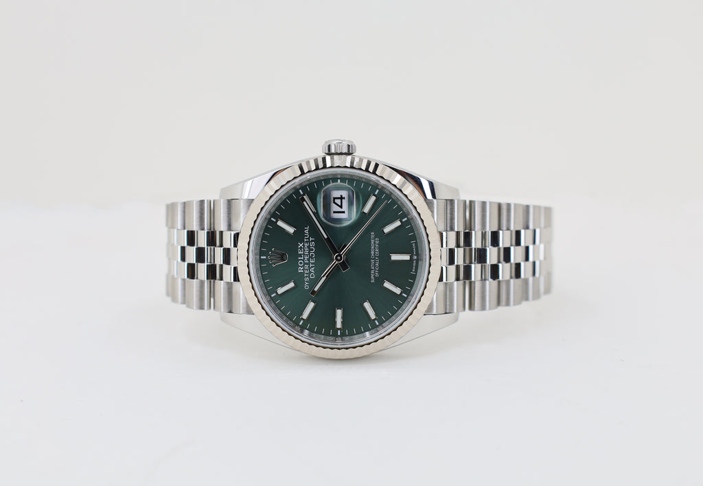 Rolex Steel and White Gold Datejust 31 Watch - Fluted Bezel - Mint Green Index Dial - Jubilee Bracelet - 278274 mgij