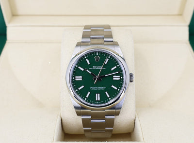 Rolex Oyster Perpetual 41 Watch - Domed Bezel - Green Index Dial - Oyster Bracelet - 2020 Release - 124300 greio