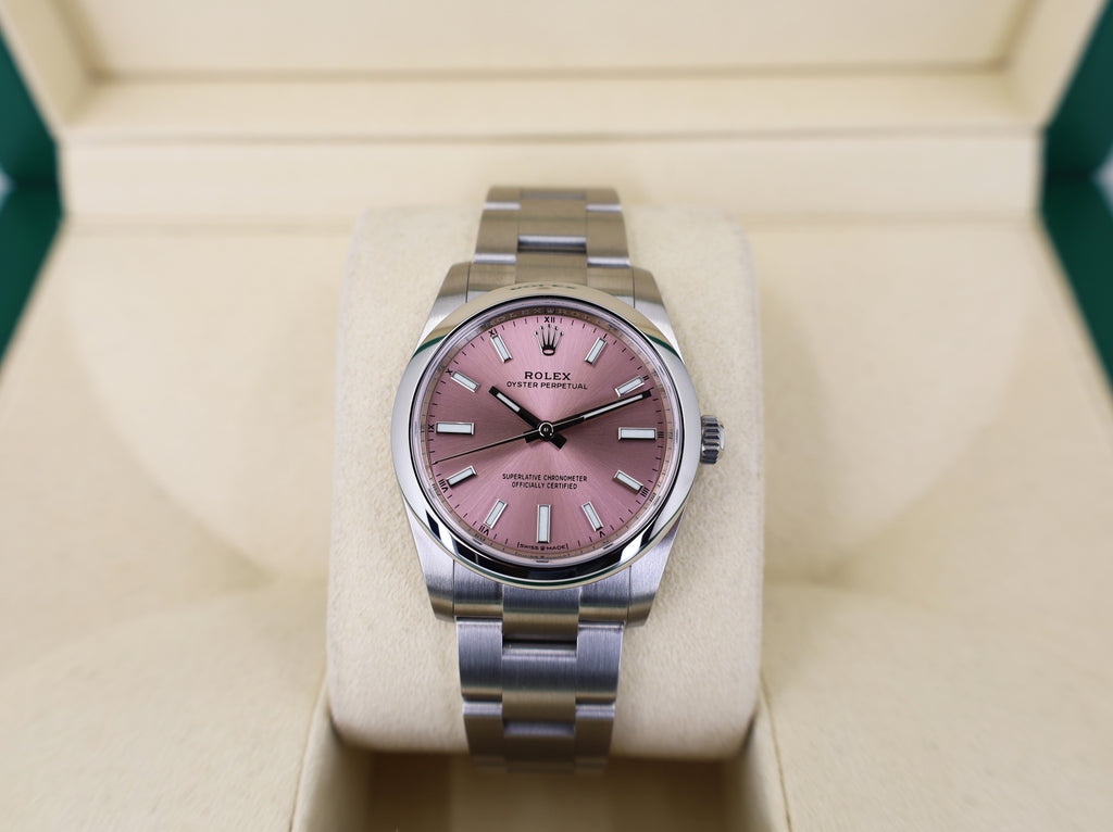 Rolex Oyster Perpetual 34 Watch - Domed Bezel - Pink Index Dial - Oyster Bracelet - 124200 pio