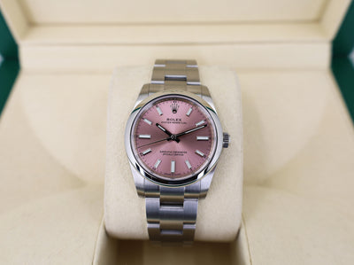 Rolex Oyster Perpetual 34 Watch - Domed Bezel - Pink Index Dial - Oyster Bracelet - 124200 pio