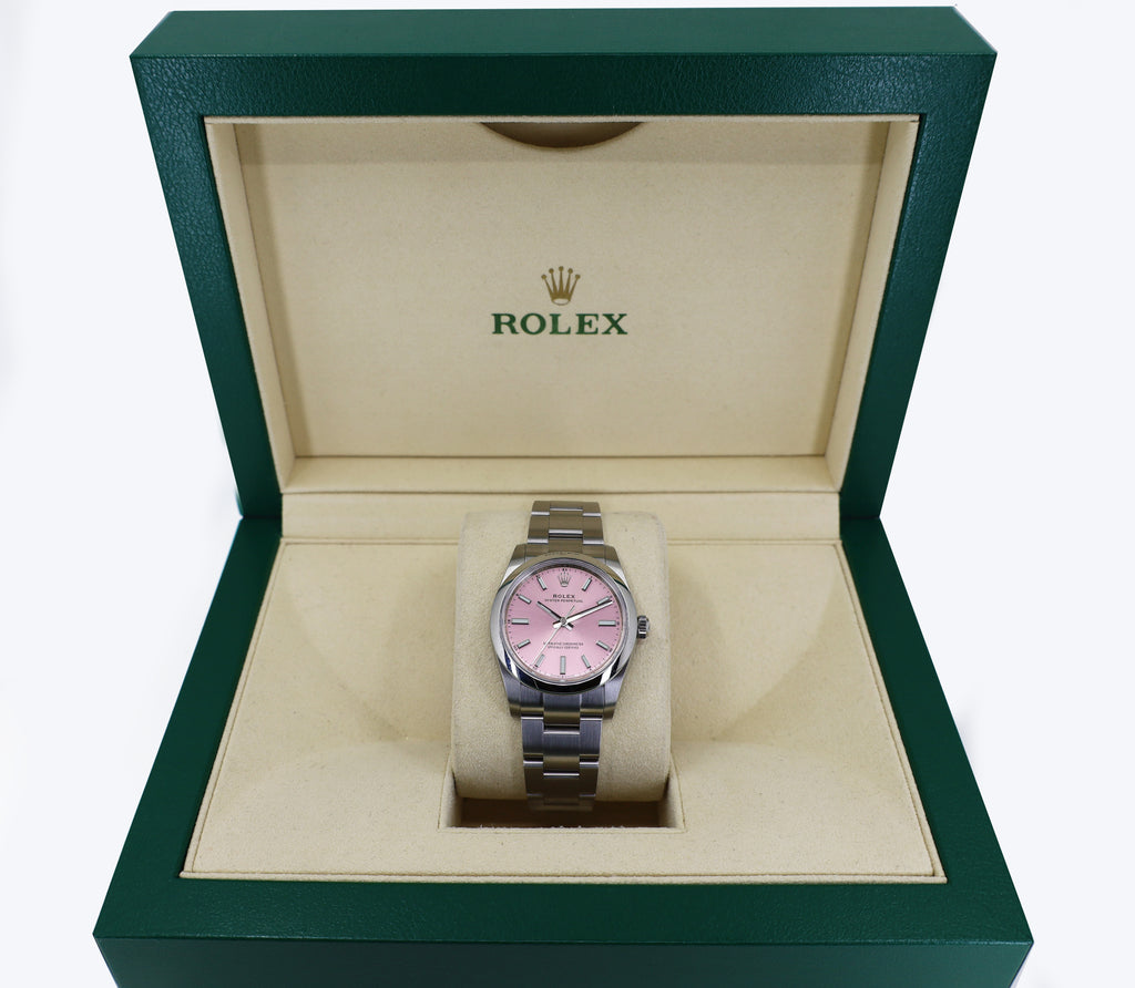 Rolex Oyster Perpetual 34 Watch - Domed Bezel - Pink Index Dial - Oyster Bracelet - 124200 pio