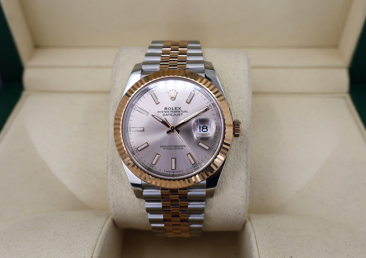Rolex Datejust 41 Rose Gold/Steel Sundust Index Dial Fluted Bezel Jubilee Bracelet 126331 -