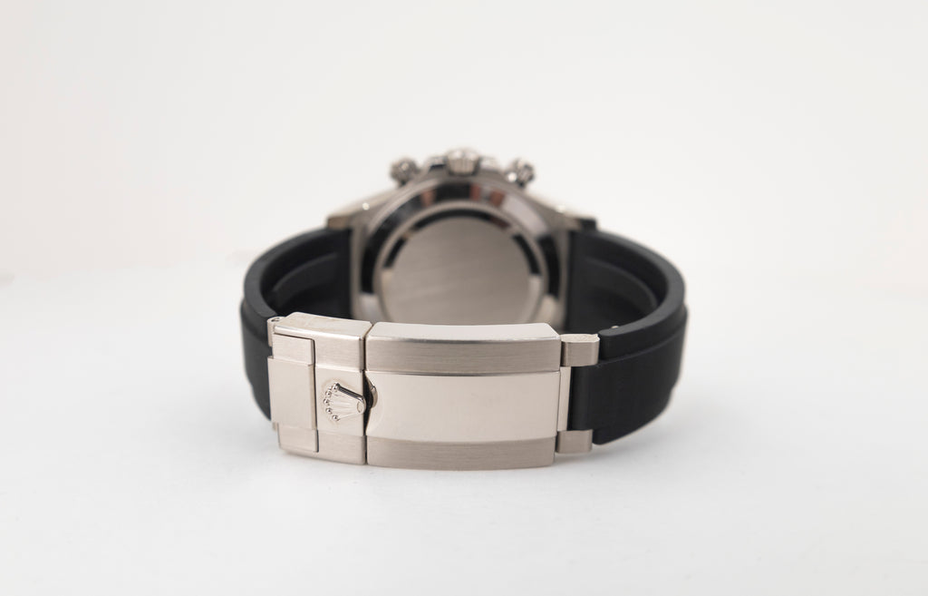 Rolex White Gold Cosmograph Daytona 40 Watch - Steel Index Dial - Black Oysterflex Strap - 116519LN stbkof