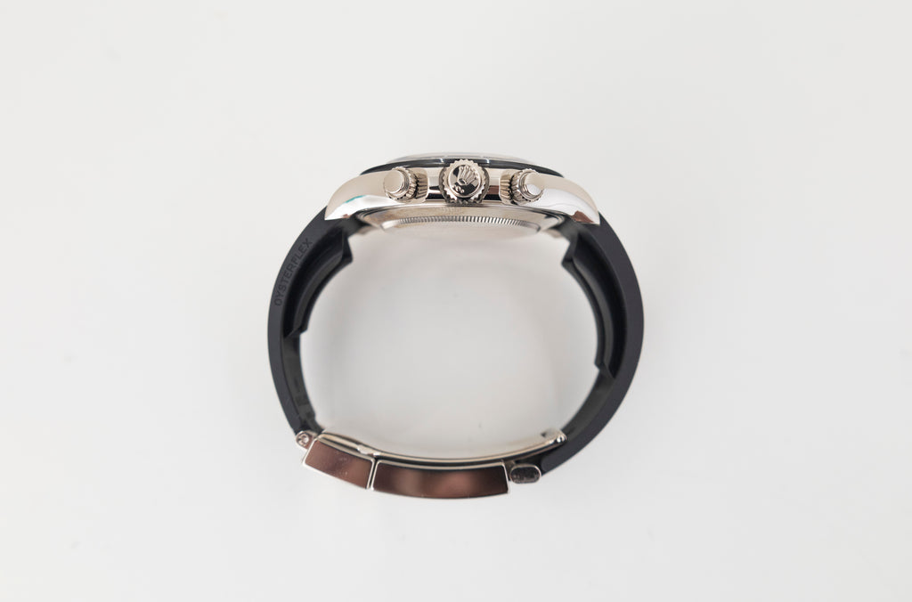 Rolex White Gold Cosmograph Daytona 40 Watch - Steel Index Dial - Black Oysterflex Strap - 116519LN stbkof