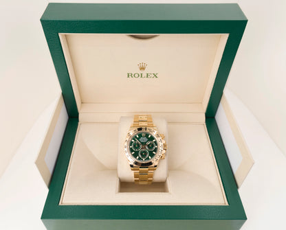 Rolex Daytona Yellow Gold Green Index Dial Yellow Gold Bezel Oyster Bracelet 116508
