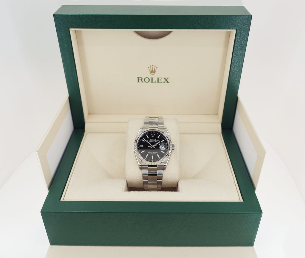 Rolex Datejust 36 White Gold/Steel Black Index Dial & Fluted Bezel Oyster Bracelet 126234