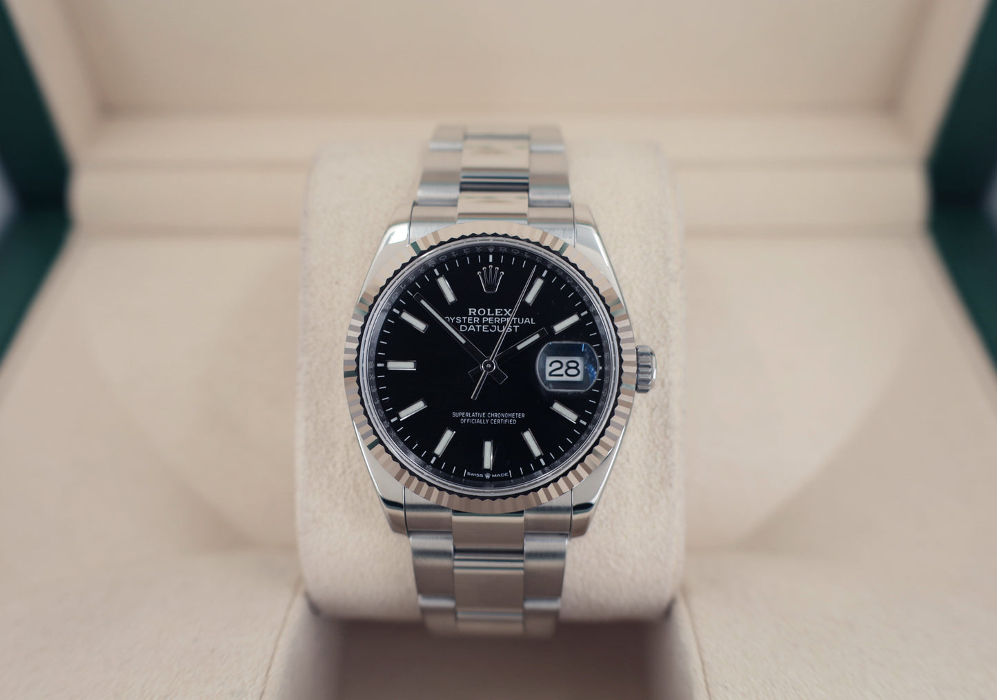 Rolex Datejust 36 White Gold/Steel Black Index Dial & Fluted Bezel Oyster Bracelet 126234