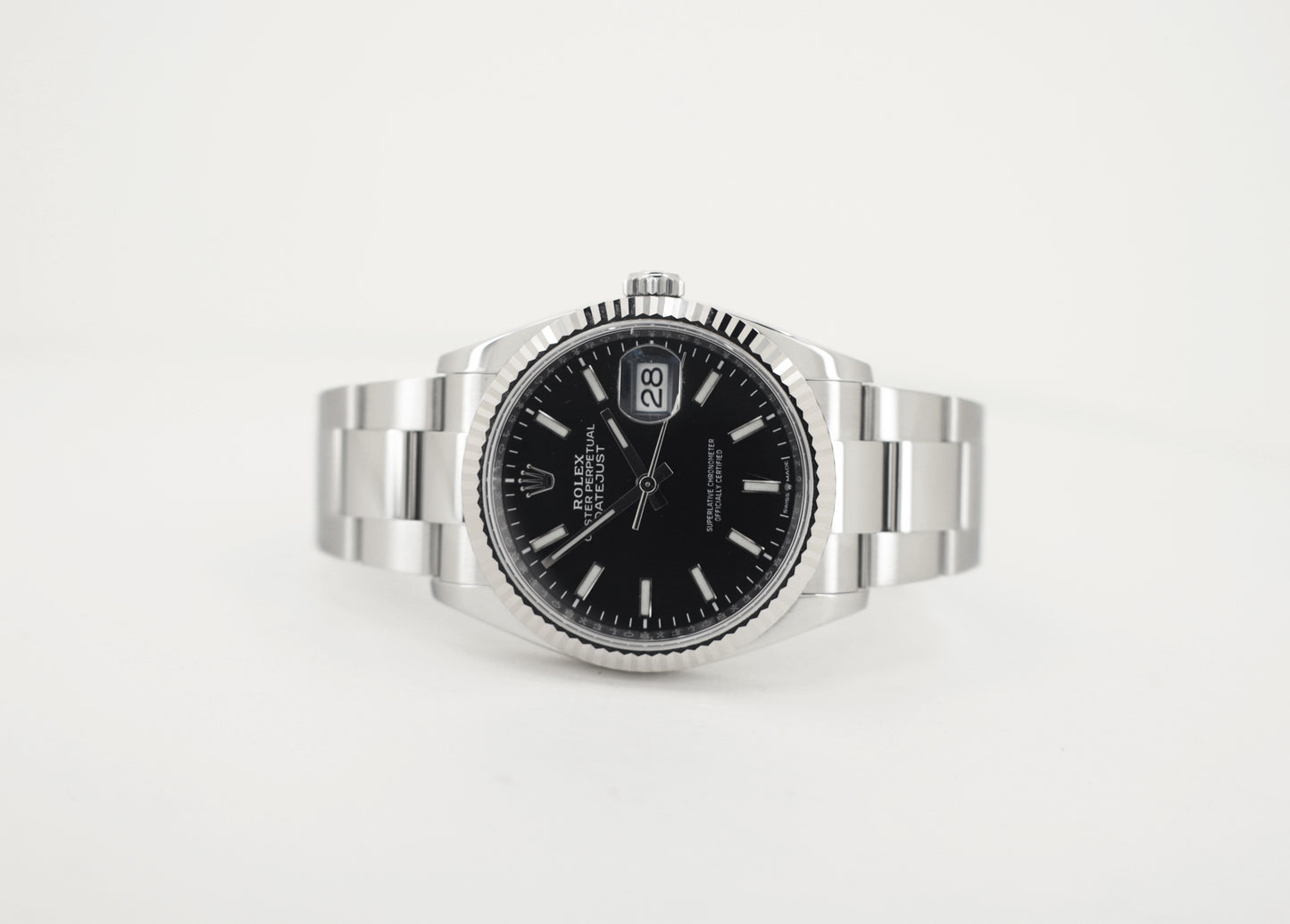 Rolex Datejust 36 White Gold/Steel Black Index Dial & Fluted Bezel Oyster Bracelet 126234