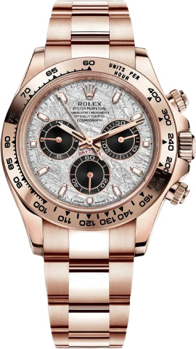 Rolex Daytona Rose Gold Meteorite and Black Subdials Dial Index Dial Gold Bezel Oyster Bracelet 116505