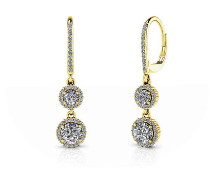 Stylish Graduated Diamond Halo Drop Diamond Earrings with 1.75 ct.(finished) 1mm, 3.5mm, 5mm