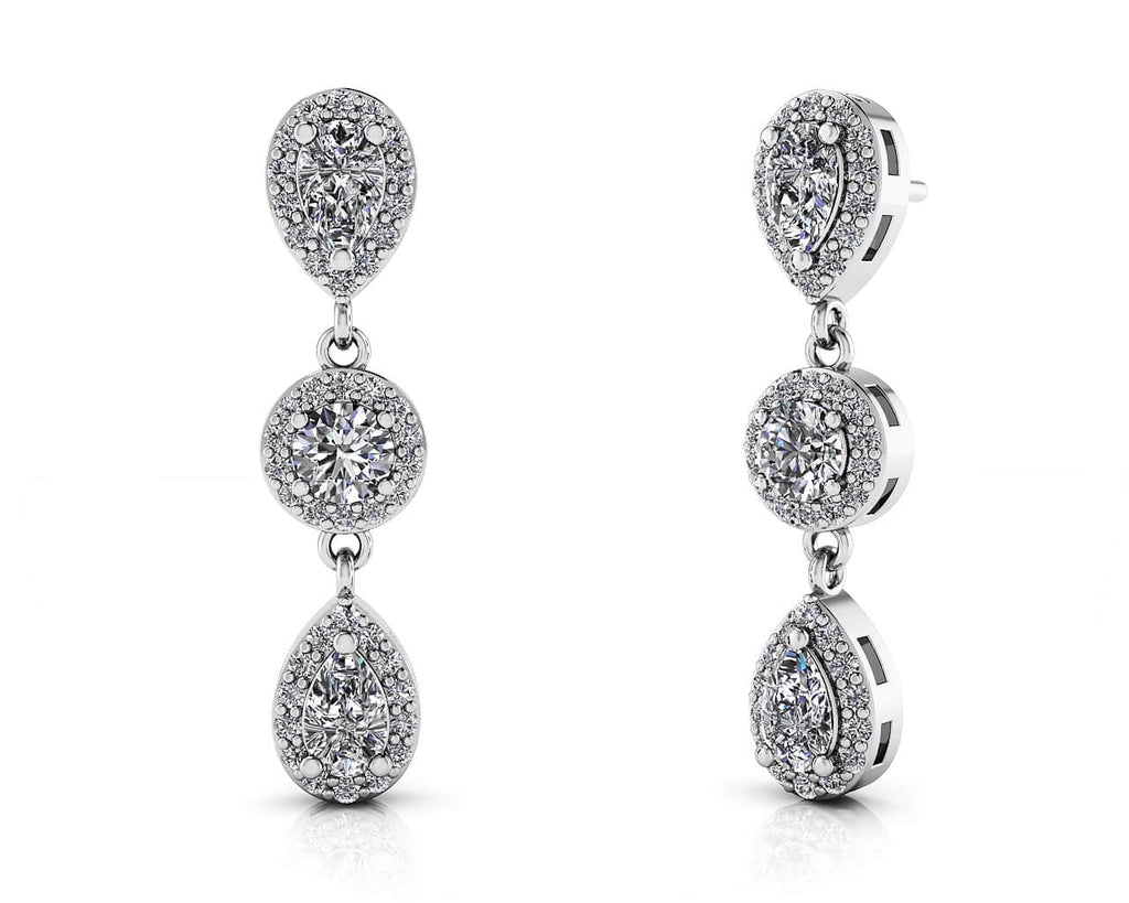 Dazzling Pear And Round Diamond Drop Earrings Diamond  with 1.58 ct.(finished) 5x3mm, 1mm, 3.5mm