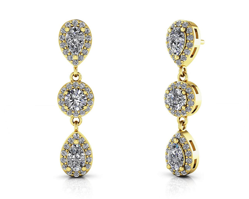 Dazzling Pear And Round Diamond Drop Diamond Earrings with 1.58 ct.(finished) 5x3mm, 1mm, 3.5mm